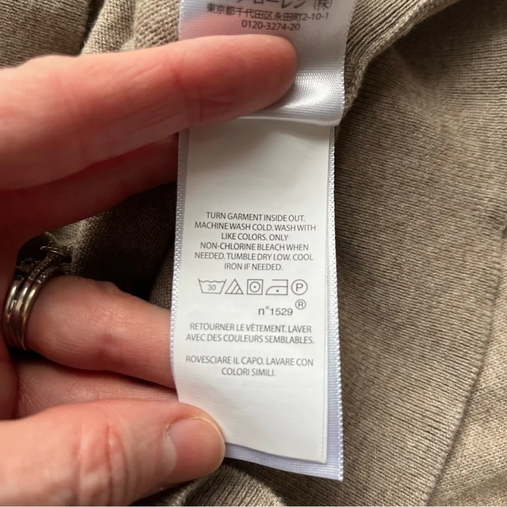 Polo Ralph Lauren Tan Pima Cotton V-neck Sweater Size Large
